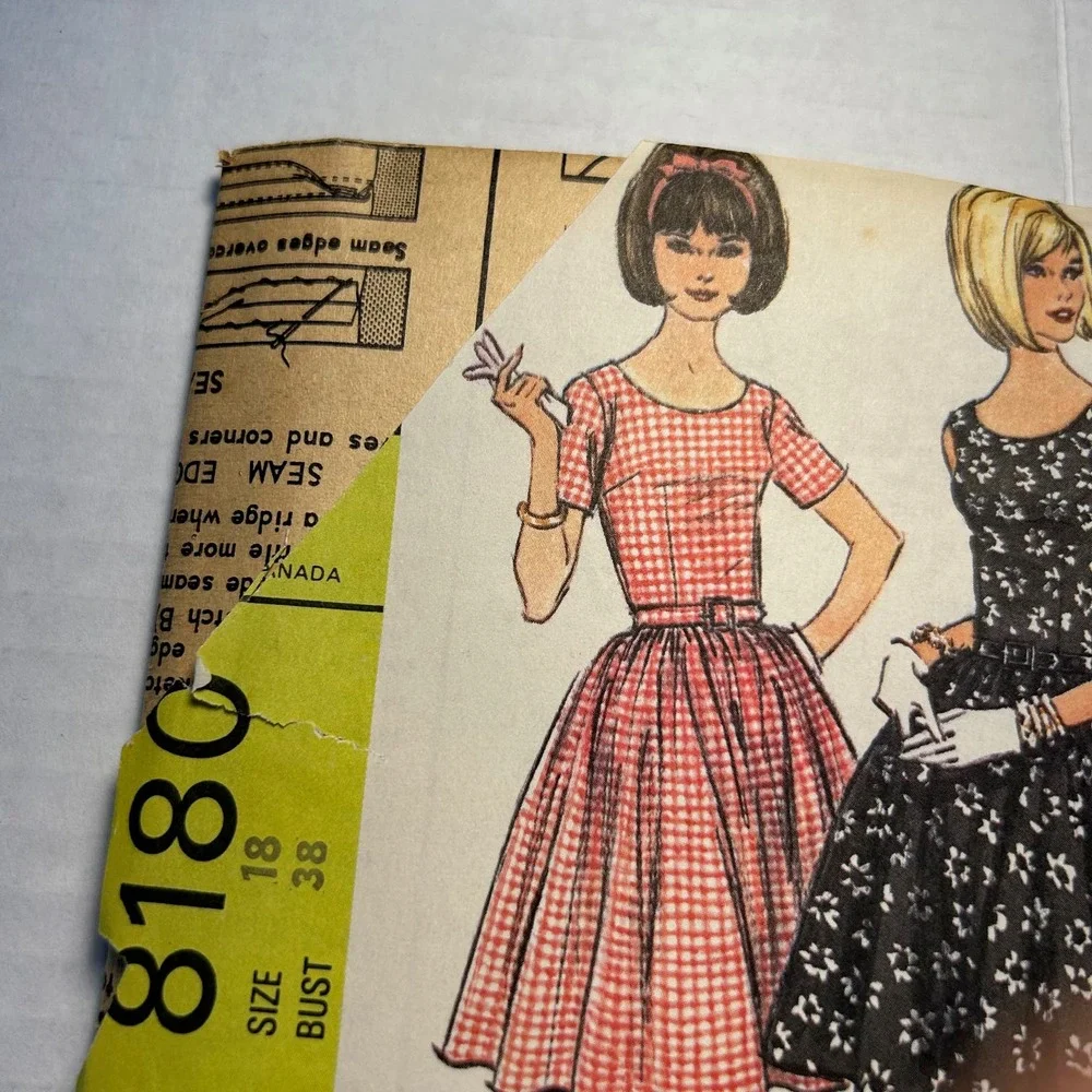 McCalls Vintage 1960's Pattern #8180‎ Misses Dress With Full or Slim Skirt Sz 18